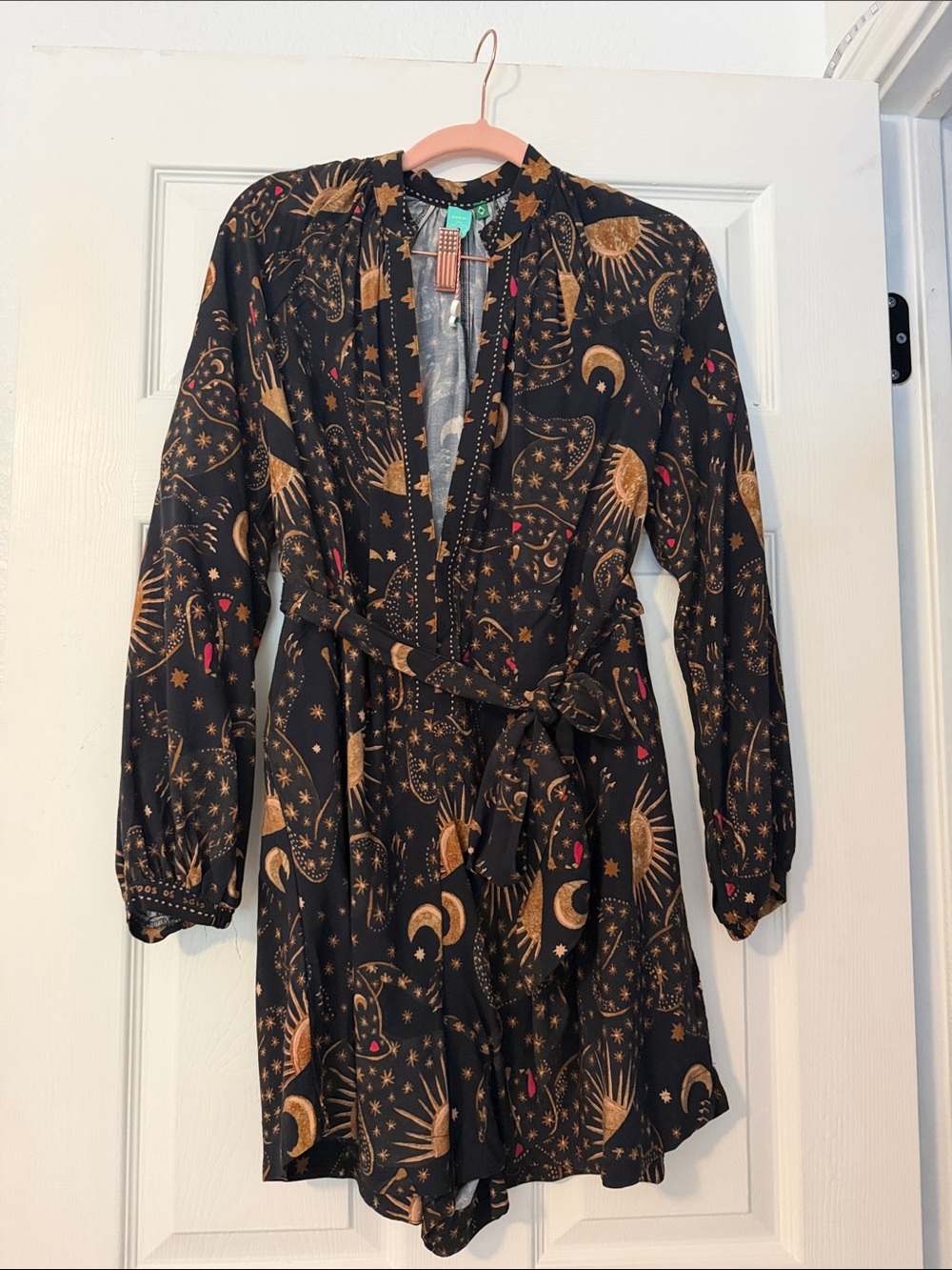 FARM Rio Black Romper with Gold Celestial Print